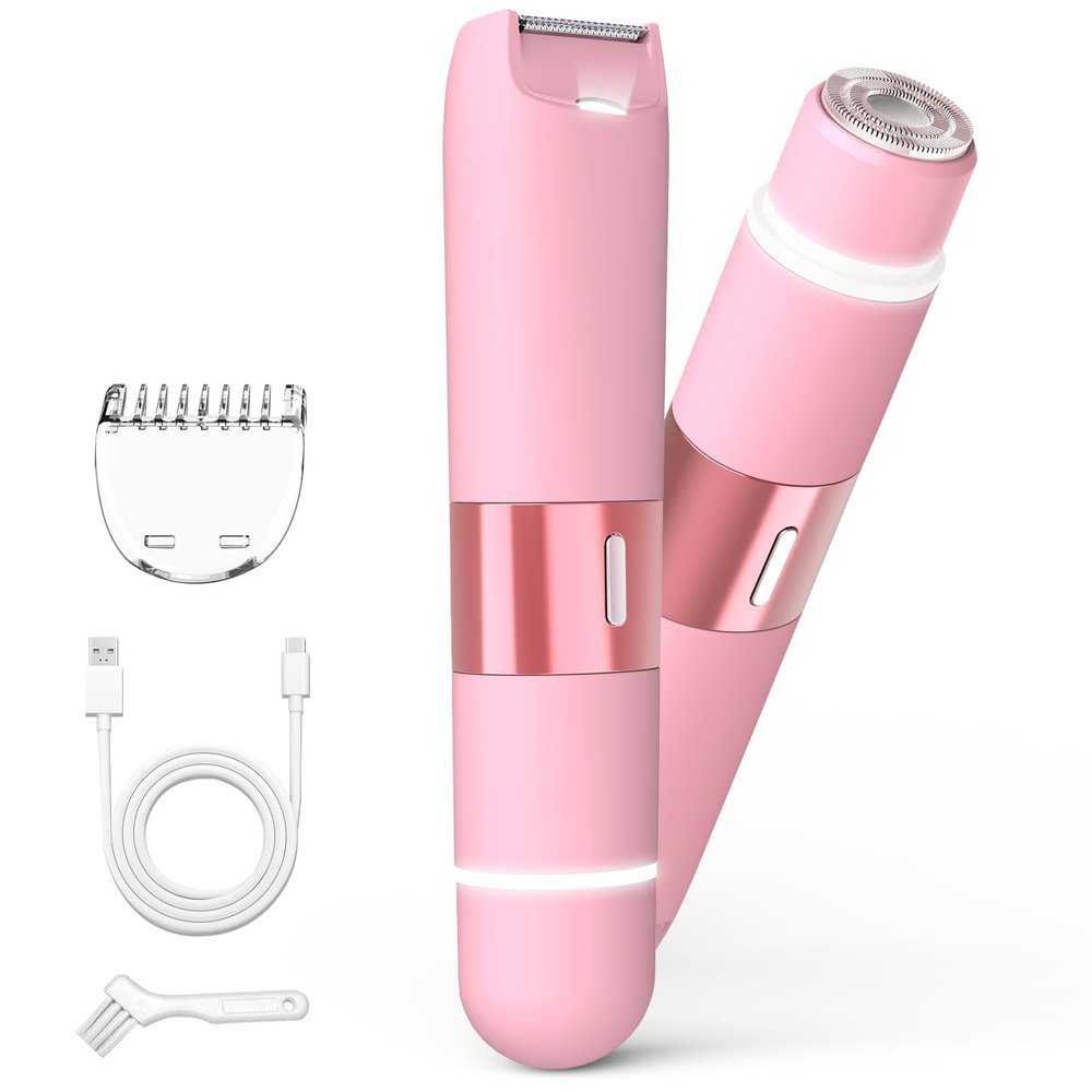 Bikini Trimmer for Women, Dual Head Electric Razors, Pubic Hair Trimmer with IPX7 Waterproof & Easy Cleaning, Rechargeable Painless Silk Glide Pro Shaver for Underarm Leg Arm Body Face, Cherry