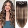 Clip in Hair Extension Real Human Hair Balayage Clip in Extensions for Women 80g/5pcs Balayage Chocolate Brown to Caramel Blonde Human Hair Extensions Clip ins 14 Inch Gift view 1