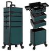 AROUS Rolling Makeup Train Case 4 in 1 Cosmetology Case on Wheels Large Storage Cosmetic Trolley with Key Salon Barber Case Traveling Cart Trunk, Green view 1