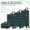 AROUS Rolling Makeup Train Case 4 in 1 Cosmetology Case on Wheels Large Storage Cosmetic Trolley with Key Salon Barber Case Traveling Cart Trunk, Green view 2