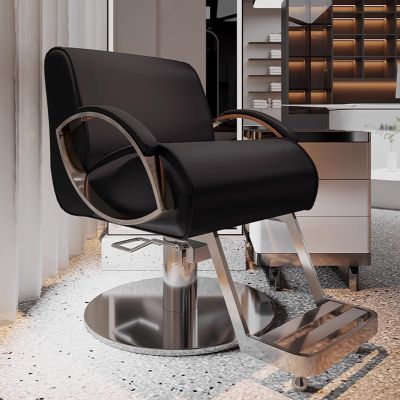 Salon Chairs for Hair Stylists with Spring Cushion 360 Rotation Free Lifting Leather Barber Chairs for Barbershop with Silver Stainless Steel Base and Footrest(Black)