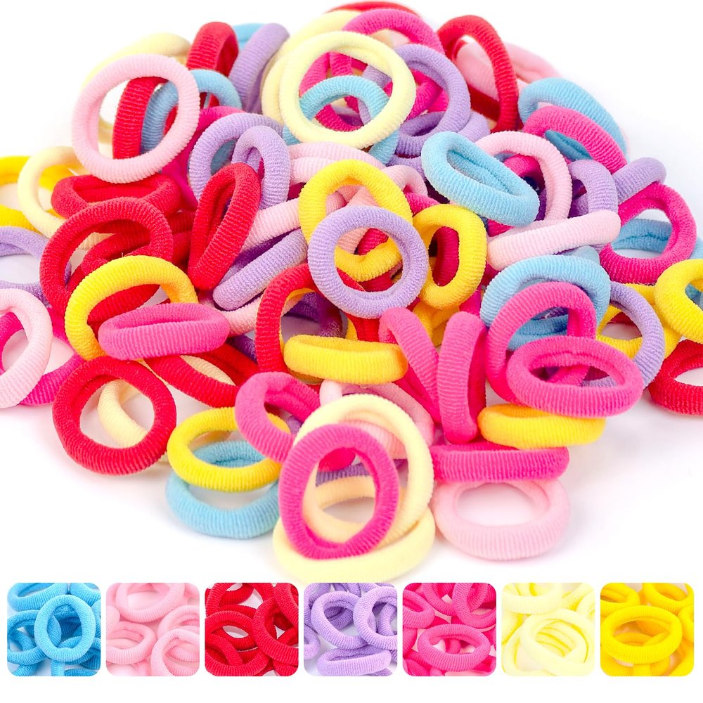 100 Pack Soft Seamless Hair Ties for Little Girls with Long Hair and Long Ponytails (Candy Color)