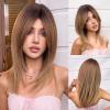 Nuxovin Human Hair Long Light Blonde Wig, Layered, Heat Resistant, Natural, Lightweight for Daily & Party Wear (Gradient Brown,12inch) view 2