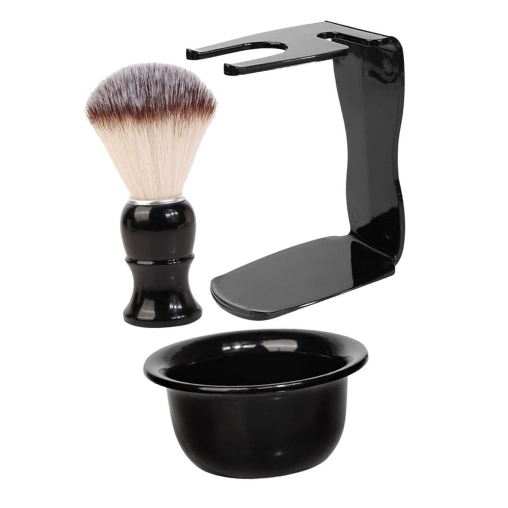 Baluue 1 Set Beard Set Razors for Men Mustache Grooming Kit Razor Holder Beard Brush Bowl Shaving Brush and Bowl Shaving Brush Razor Stand Razor Brush Stand Black Nylon