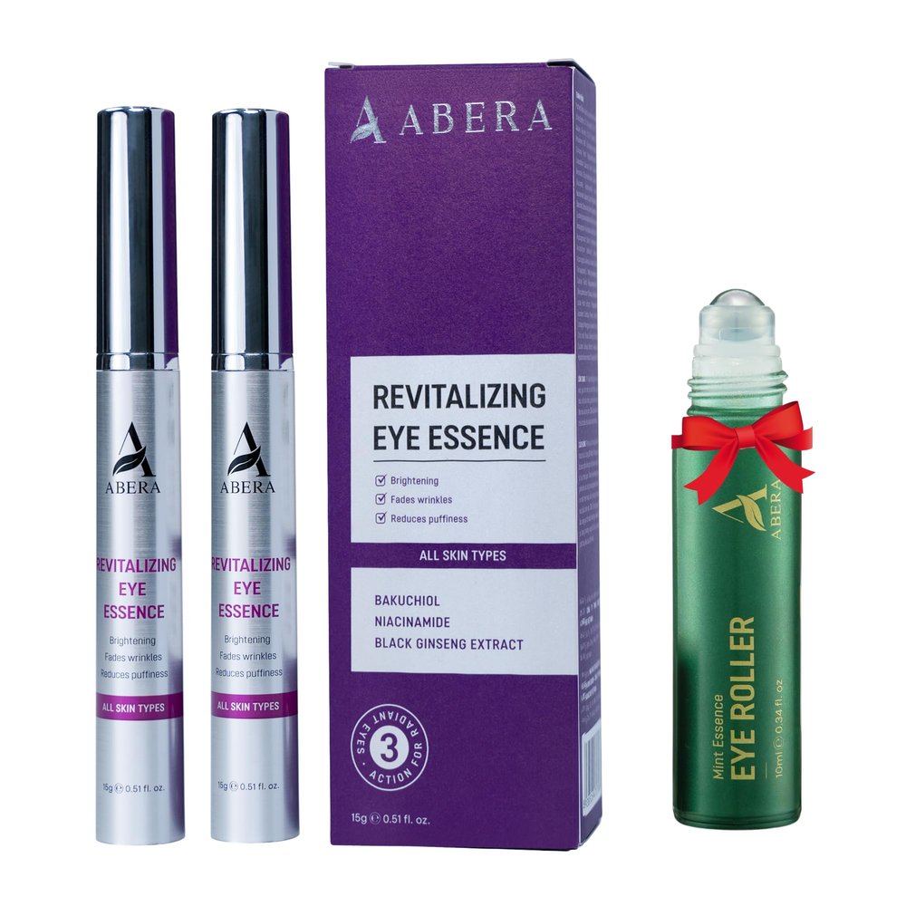 Abera Eye Revitalizing Essence, Anti-Aging Treatment with Bakuchiol and Black Ginseng, Dark Circles and Fine Lines  0.51 fl oz, 2 box + gift