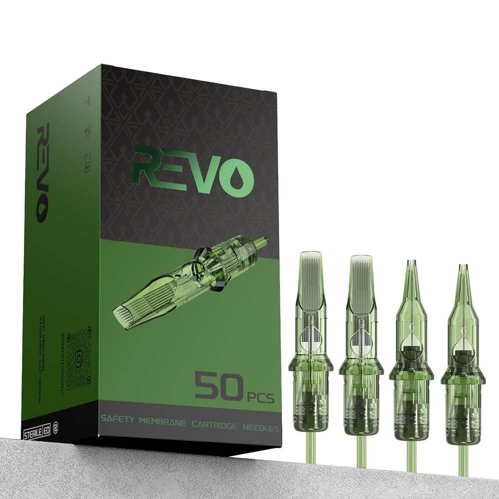 INKin Revo Tattoo Cartridge Needles, 50Pcs Mixed Tattoo Needles Assorted (1003RL 1005RL 1007RL 1207RS 1209RS) Disposable Tattoo Needles with Safety Membrane for Tattoo Pen Machine