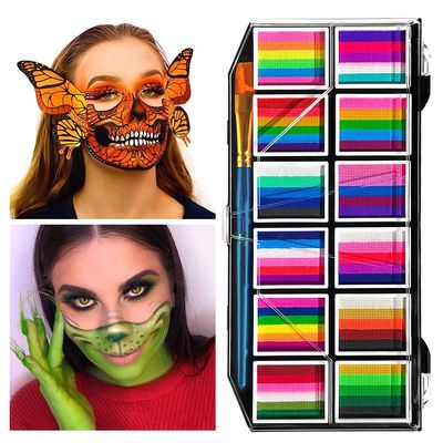 Rainbow Face Paint Kit Split Cake Face Paint Set with Brushes Professional For Adults Water Activated Body Paint Palette Halloween, Carnival & Easter Makeup Washable Face Paint