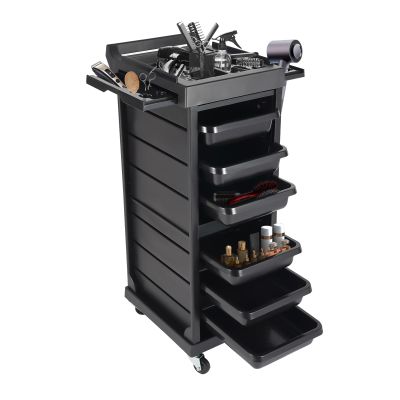 7-Tier Salon Rolling Cart with Locking Drawers - Professional Hair Stylist & Barber Station Organizer with 4 Universal Wheels, Tool Holders & Storage Cabinet for Beauty Salon Supplies (Black)