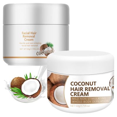 Facial Depilatory and Hair Removal Cream for Women, Coconut Facial Hair Removal Cream for Upper Lip and Chin for Face Hair Remover for Body Sensitive Skin Gentle and Non-Irritating (2PCS)