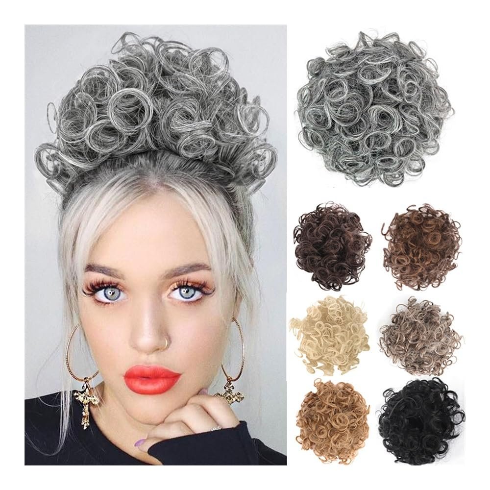 Bun Hair, 10 Inch Messy Bun Hair Clip - Elastic Drawstring Hair Extension for Women for Women(Silver gray)