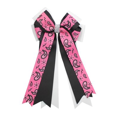 10pcs Cowgirl Hair Bow with Glitter Boot Charm, Pink and Brown Ribbon, Western Style riding hair bows cow long streamer hair clips (06)