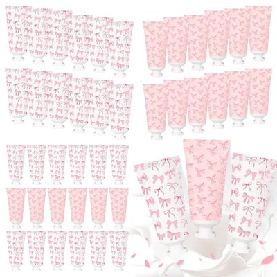 50 Pcs Pink Bow Hand Cream Gifts Bow Hand Cream Bulk Bachelorette Figure Hydrating and Soothing Hand Lotion for Bachelorette Wedding Birthday Baby Shower Valentine's Day Mother's Day Party