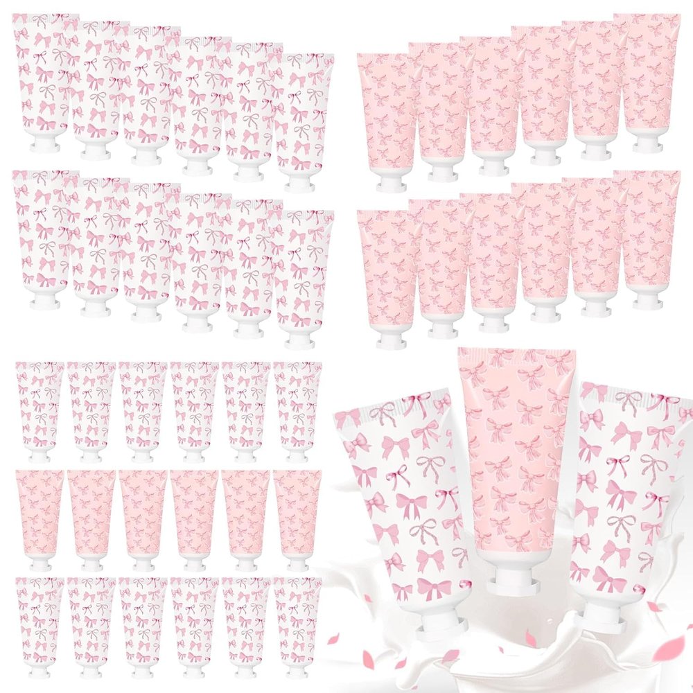 50 Pcs Pink Bow Hand Cream Gifts Bow Hand Cream Bulk Bachelorette Figure Hydrating and Soothing Hand Lotion for Bachelorette Wedding Birthday Baby Shower Valentine's Day Mother's Day Party