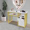 GDNTMU Manicure Table Nail Station Nail Tech Desk with 3 Drawers, White & Gold Manicure Table for Nail Tech, Sturdy Wood & Steel Frame Nail Desk for Salon & Home view 4