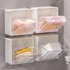 2Pack Wall Mounted Qtip Holder Canisters for Cotton Swab,Floss,Cotton Ball,Round Pads Wall Organizer Box Jar,Bathroom Vanity Storage Canister Holder view 4