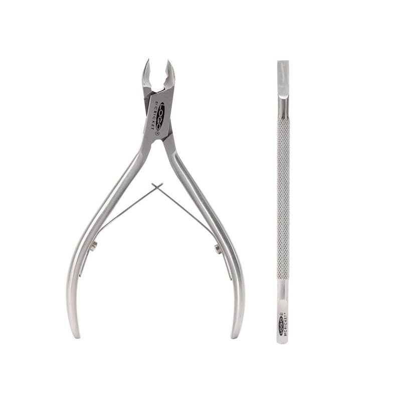 Cricket Logo Pro Acrylic Nipper and Cuticle Pusher Nailcare Set for Professional Trimmer Cuticle Remover, Luxury Fine Sharp Tip, Stainless Steel