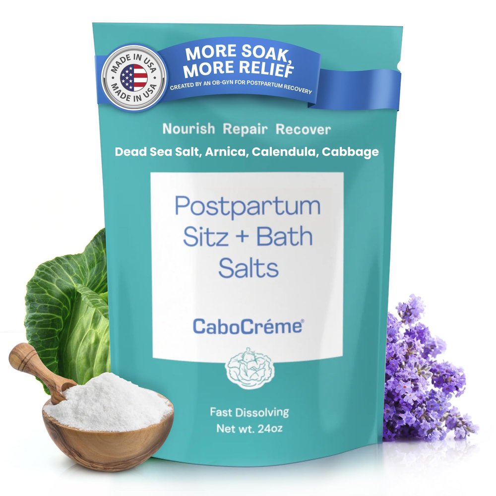 CaboCrme Postpartum Sitz + Bath Salts 24oz Postpartum Bath Soak for Perineal Care, Healing Tears, Swelling & Hemorrhoids Dead Sea Salt with Magnesium, Arnica, Calendula + Cabbage Extract