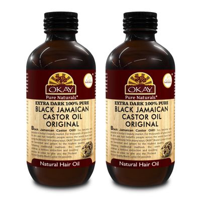Okay Pure Naturals Black Jamaican Castor Oil - Castor Oil for Hair Health, Moisture for Skin, Body, Scalp, Eyelashes, Eyebrows, for Men & Women - 4 oz (Pack of 2)