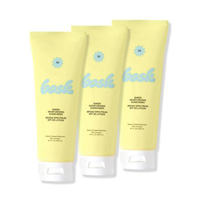Bask Suncare SPF 30 Sheer Moisturizing Sunscreen Lotion - Broad Spectrum UVA/UVB Protection, Dermatologist Recommended, Hydrating, Lightweight & Non-Greasy, Travel Size (Value Pack of 3)