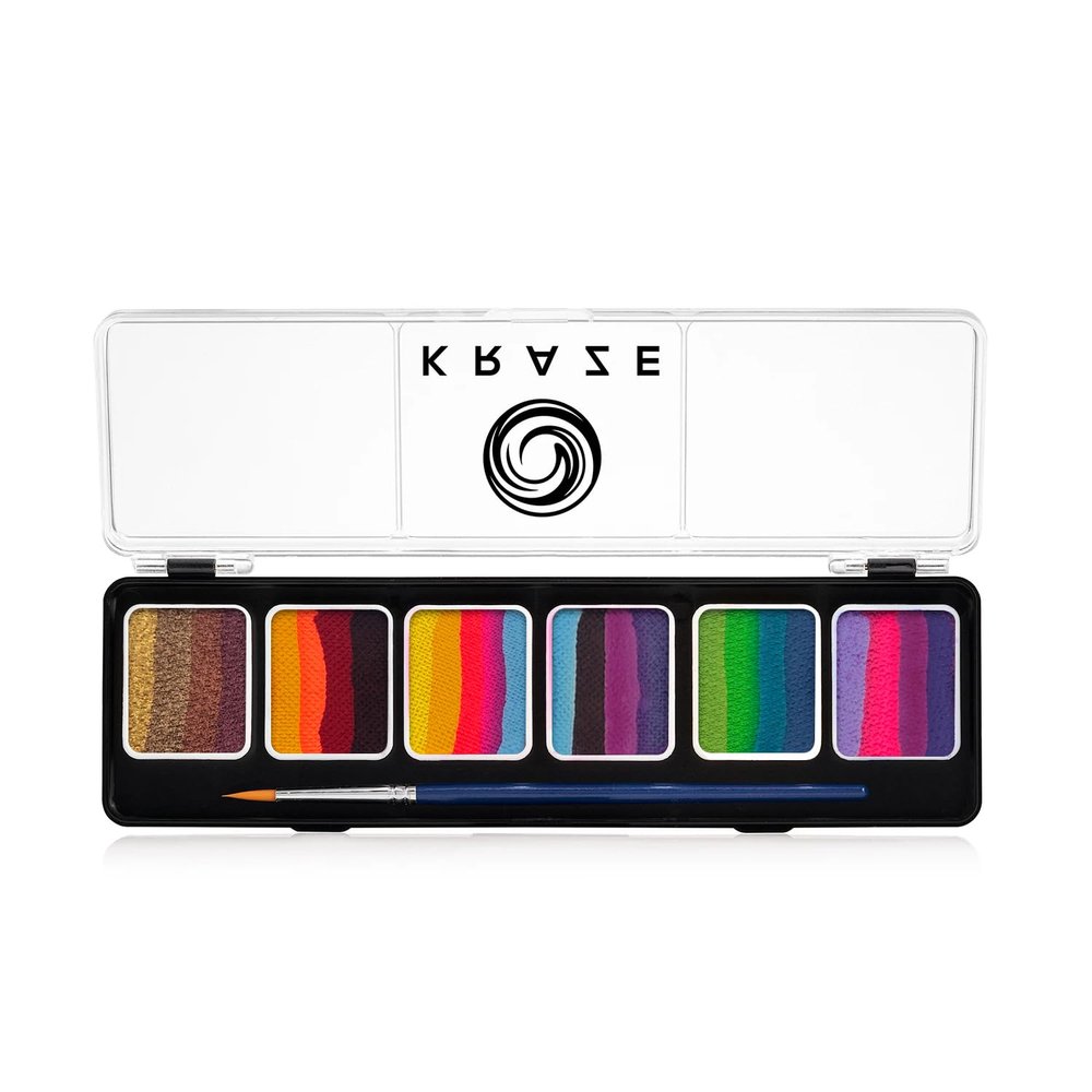 Kraze FX Enchanted Oasis Split Cake Palette - 6x6 gm by Tamina Muhammed Professional 1-Stroke Split Cake with 1 brush Hypoallergenic Non-Toxic Water Activated Face and Body Painting for Kids Safe