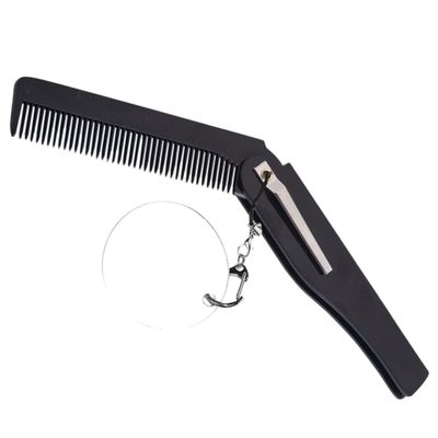 PACKOVE Portable Foldable Comb Keychain and Oval Mirror Fine Tooth Design for Men Grooming Compact Travel Beard Comb Lightweight Pocket Accessory for