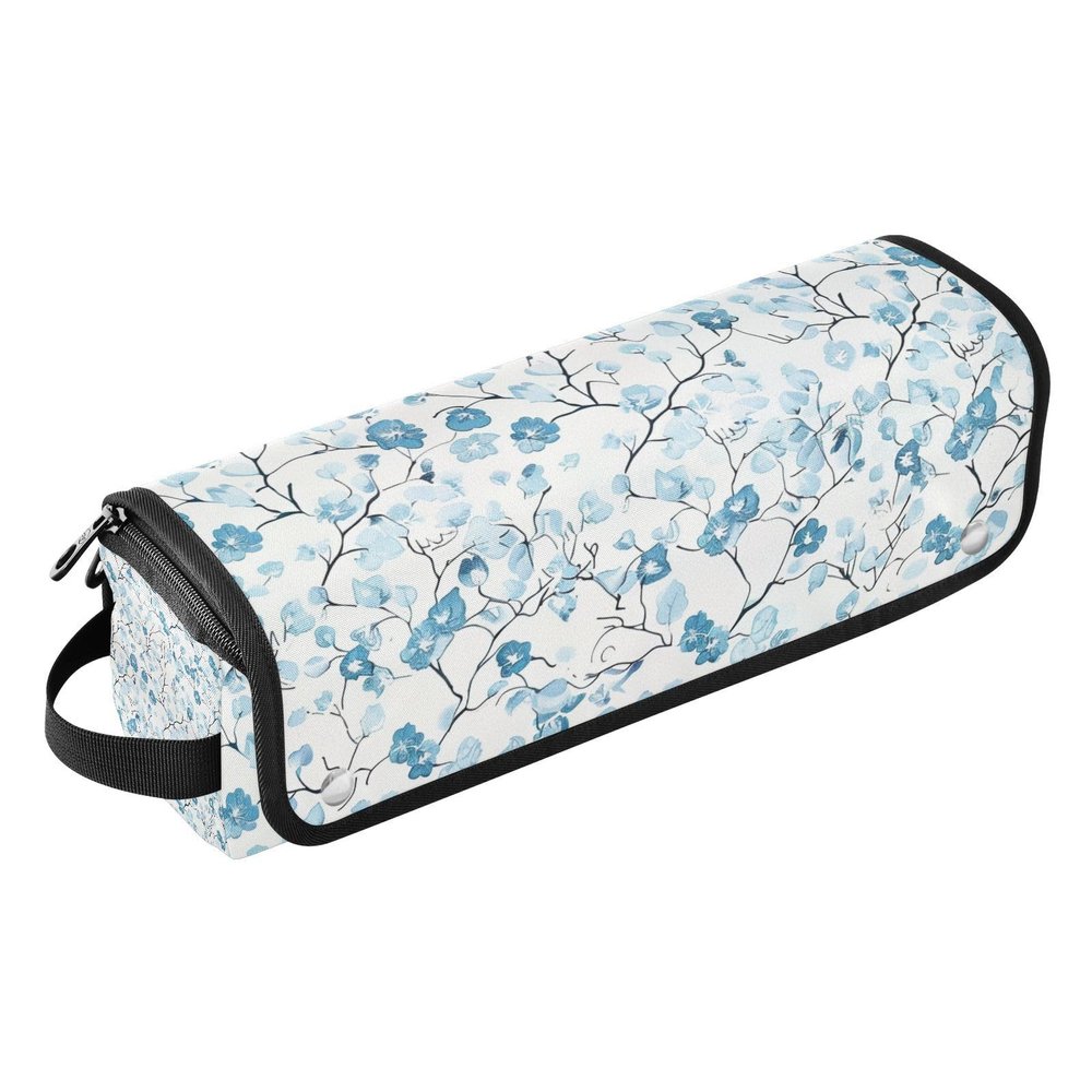 miaozhen 2-in-1 Curling Iron Travel Case with Heat Resistant Pad Large Hair Straigheners Travel Case for Hot Tools Curling Iron Flat Irons Hair Volumizer Styler,Light Blue Small Floral Patterns