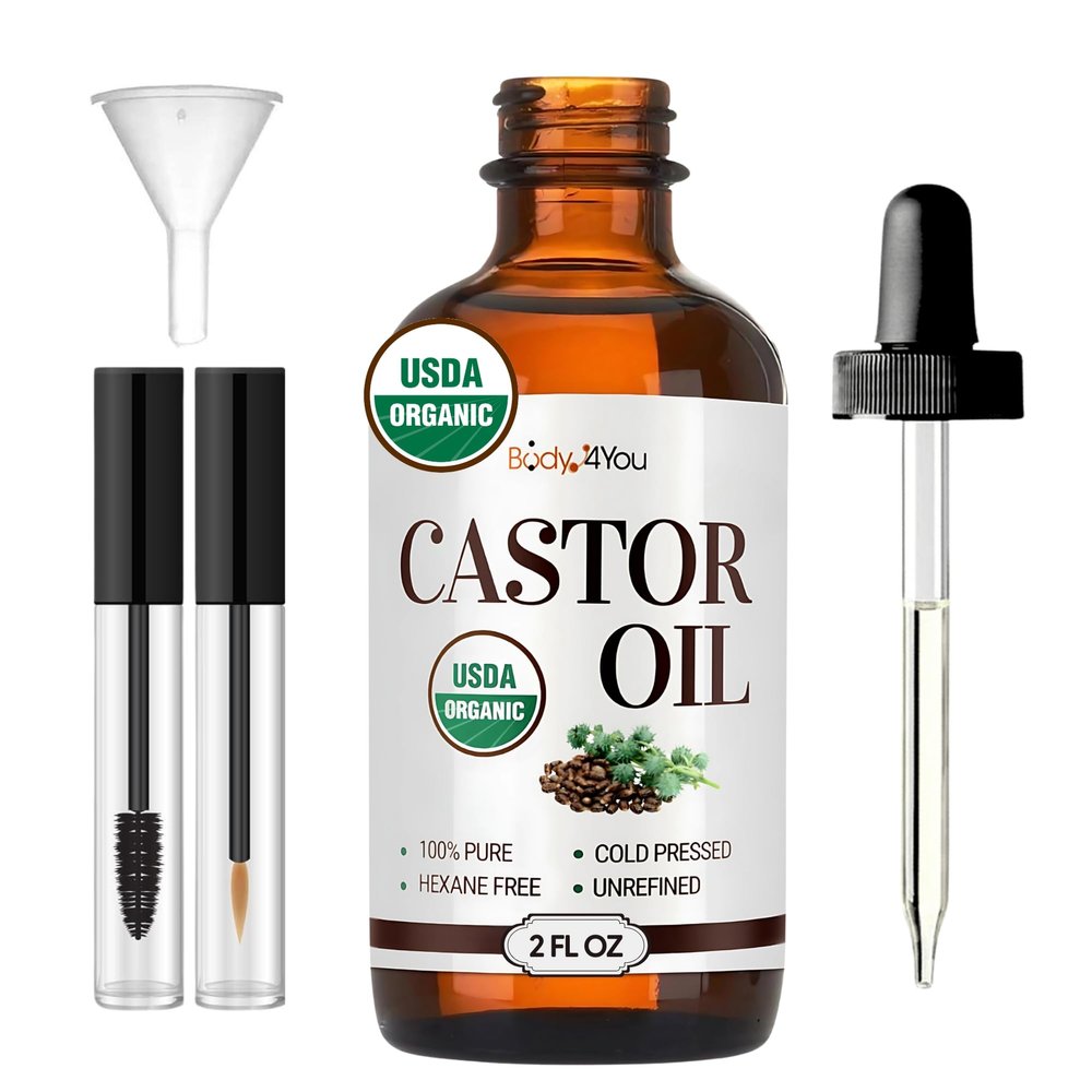 BodyJ4You Organic Castor Oil - 100% Pure Natural Cold Pressed USDA Certified Organic (2 Fl Oz (60 ml) - KIT)