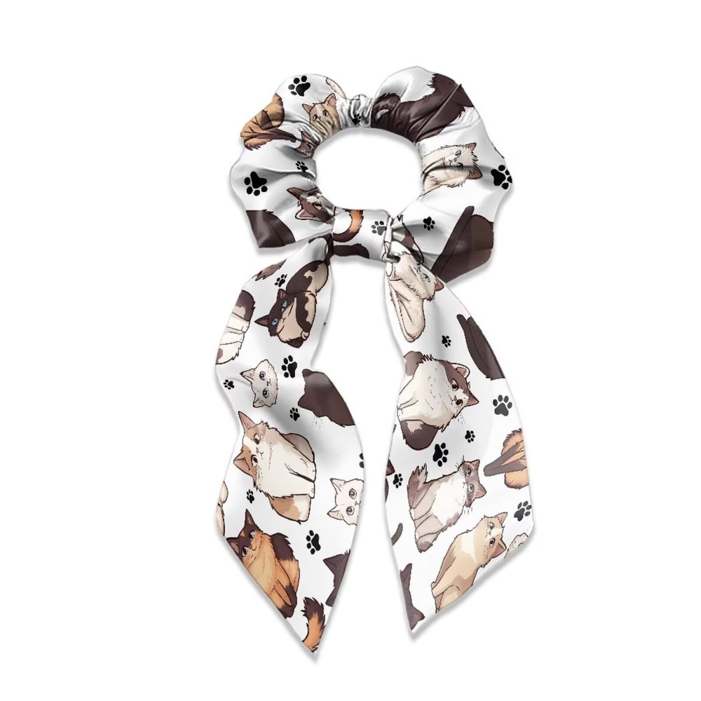Xernghsao Women's Hair Fashion Accessories Elegant Cat Print Hair Ties Highly Elastic Ponytail Holders Bow Scrunchies Comfortable Waterproof Wear-resistant, Suitable for Matching Dresses
