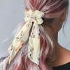 Xernghsao Women's Hair Fashion Accessories Beige Cat Head Print Hair Ties Highly Elastic Ponytail Holders Bow Scrunchies Comfortable Waterproof Wear-resistant, Suitable for Matching Dresses view 3