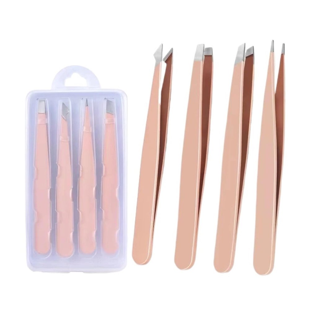 4pcs Eyebrow Tweezers Set(Rose Pink 4 PCS)