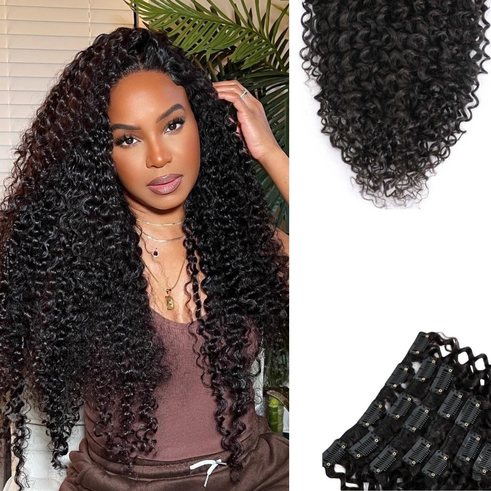 SIYUSI Kinky Curly Clip In Extensions, Luxurious Thickness, Premium Brazilian Remy Hair Clip Ins, Invisible & Scalp-Friendly, Natural Black Color, 4.23oz, 7Pcs (26 Inch)
