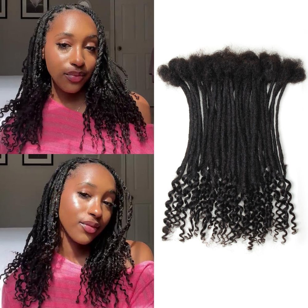 10Inch 40 Strands Loc Extensions Human Hair Curly Ends, 0.4cm Pencle Size Dreadlock Extensions Human Hair for Women Men Full Handmade Permanent Dreads Locs(Natural Black)