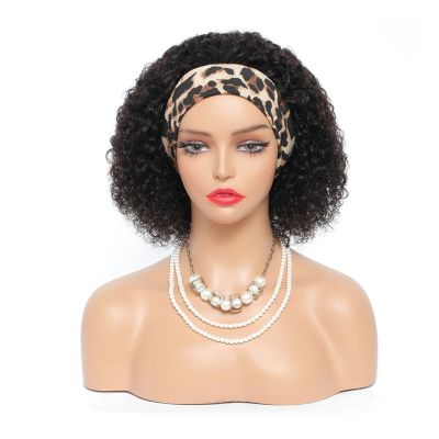 Xuyingst Headband Wig Deep Wave Human Hair Curly Wigs for Women Full Machine 180% Density Natural color 12-20 Inch