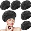 5 PCS Satin Hair Bonnet for Women | Elastic and Reusable Shower Hair Caps | Satin Bonnet for Sleeping Women, Shower Caps | Double Layers Hair Cap | Environmental Protection | 11.8 Inches, Black view 1