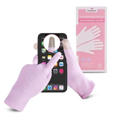 HandLove Premium 100% Cotton Gloves | Moisturizing Gloves for Dry Hands & Eczema | Overnight Sleeping Gloves, Eczema Gloves | Touchscreen Friendly | Baby Pink, 12Pairs