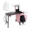 28inch Rolling Manicure Table Portable Nail Desk Mobile Nail Station Foldable Nail Desk with 3 Drawers, Detachable LED Mirror Cosmetic Trolley Organizer for Workstation Mobile, Nail Tech - Pink view 2