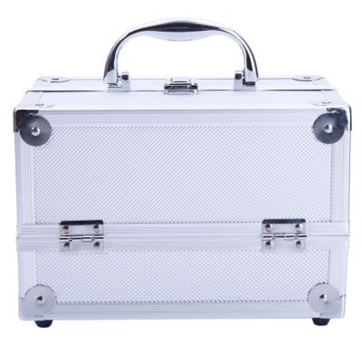 BLZIYUFZK Silver Aluminum Alloy Handheld Cosmetic Case with Mirror and Jewelry Organizer 9"x6"x6" Silver