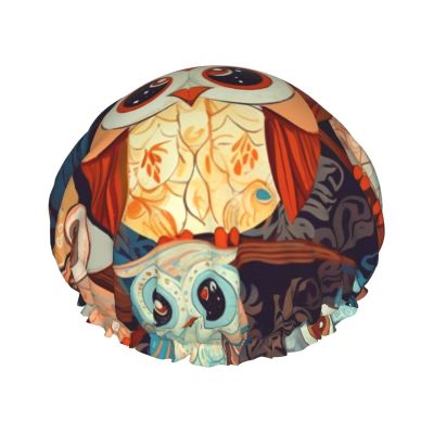 Anime Owl Shower Cap Reusable Waterproof Shower Bonnet for Women Men Elastic Band Bath Hair Hat Double Layered Washable Bath Cap for All Hairstyles, Travel-Friendly