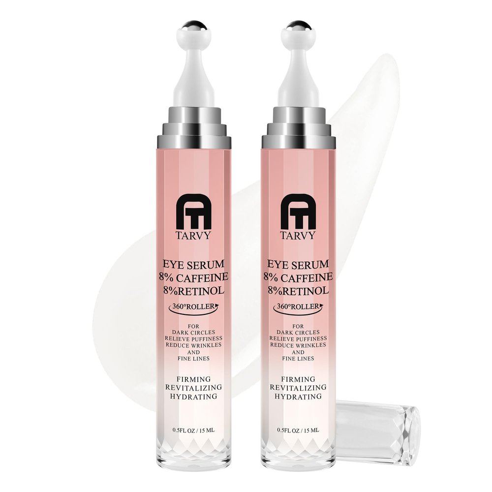 Eye Serum For Dark Circles, 8% Caffeine 8% Retinol Eye Cream Anti Aging With 360 Massage Ball For Puffiness, Under Bags And Fine Lines(2 PCS)