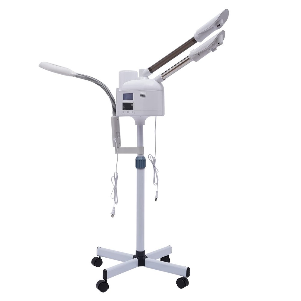 750W White Facial Steamer, Beauty Salon Spa Skin Care Instrument Ozone Facial Steamer Sprayer, Face Humidifier, for Home, Beauty Salons and Spas, Adjustable Height Angle, with Universal Wheels