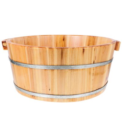 DEARMAMY Wooden Foot Bath Basin - Thickened Spa Pedicure Soaking Bucket for Feet Washing, Home Use, Herbal Soaks (Light Brown, 13.76x11.79x6.29 inches) - Portable Foot Wash Bucket