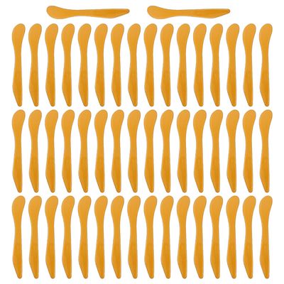 50 Pieces Plastic Cosmetic Spatulas Mask Mixing Spatula Facemask Stirrer Mixing Spatulas Makeup Applicator Spatula Facial Cream Scoop for Lady Women Home Beauty Salon Use, 6.3 Inches, Gold