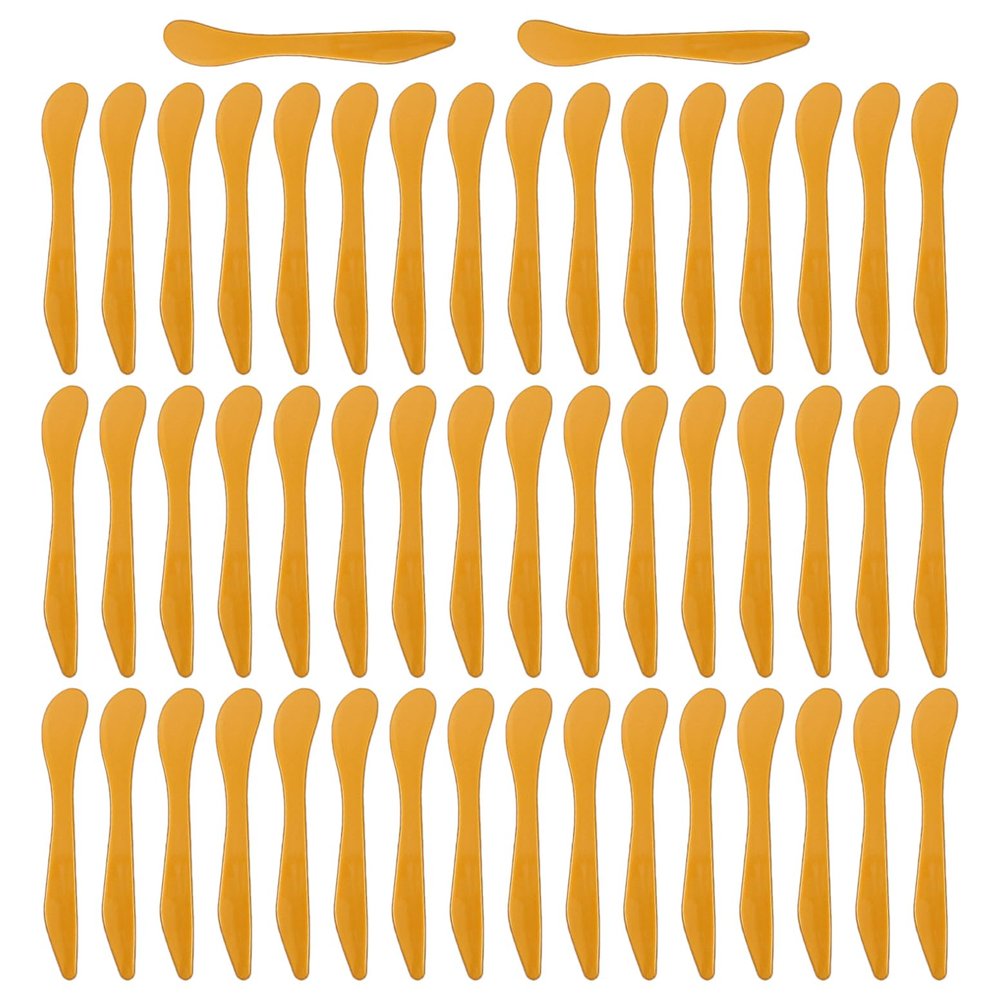 50 Pieces Plastic Cosmetic Spatulas Mask Mixing Spatula Facemask Stirrer Mixing Spatulas Makeup Applicator Spatula Facial Cream Scoop for Lady Women Home Beauty Salon Use, 6.3 Inches, Gold