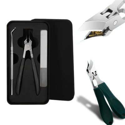 Eagle Beak Angled Nail Clippers 3-Piece Set, Wide Jaw Slanted Nail Cutter for Fingernails and Toenails, Anti-Splash Design (A-Black)