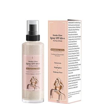 3In1 Strobe Glow Spray Spf 60++ Sunscreen Highlighter Makeup Fixer Illuminating & Hydrating,All