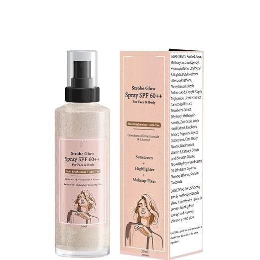 3In1 Strobe Glow Spray Spf 60++ Sunscreen Highlighter Makeup Fixer Illuminating & Hydrating,All