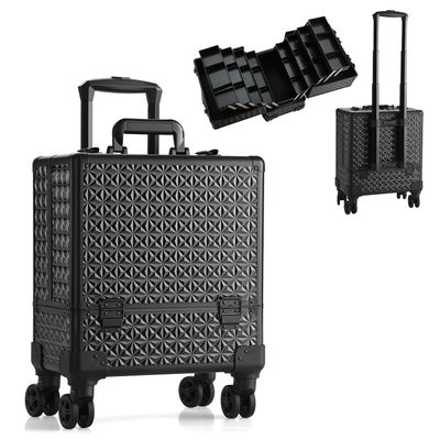 Leeora&Leekoo High-Capacity Multilayer Portable Nail Case for Nail Tech Organizer with Wheels - Lockable Makeup Case Organizer, Cosmetic Case, Makeup Train Case (Black-8045)