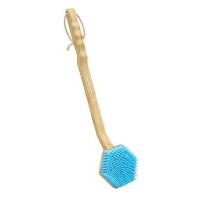 Baluue Multi-Function Bath Brush with Long Handle Portable Back Exfoliating Scrubber for Cleansing and Exfoliation Durable Silicone and Bamboo Design Blue