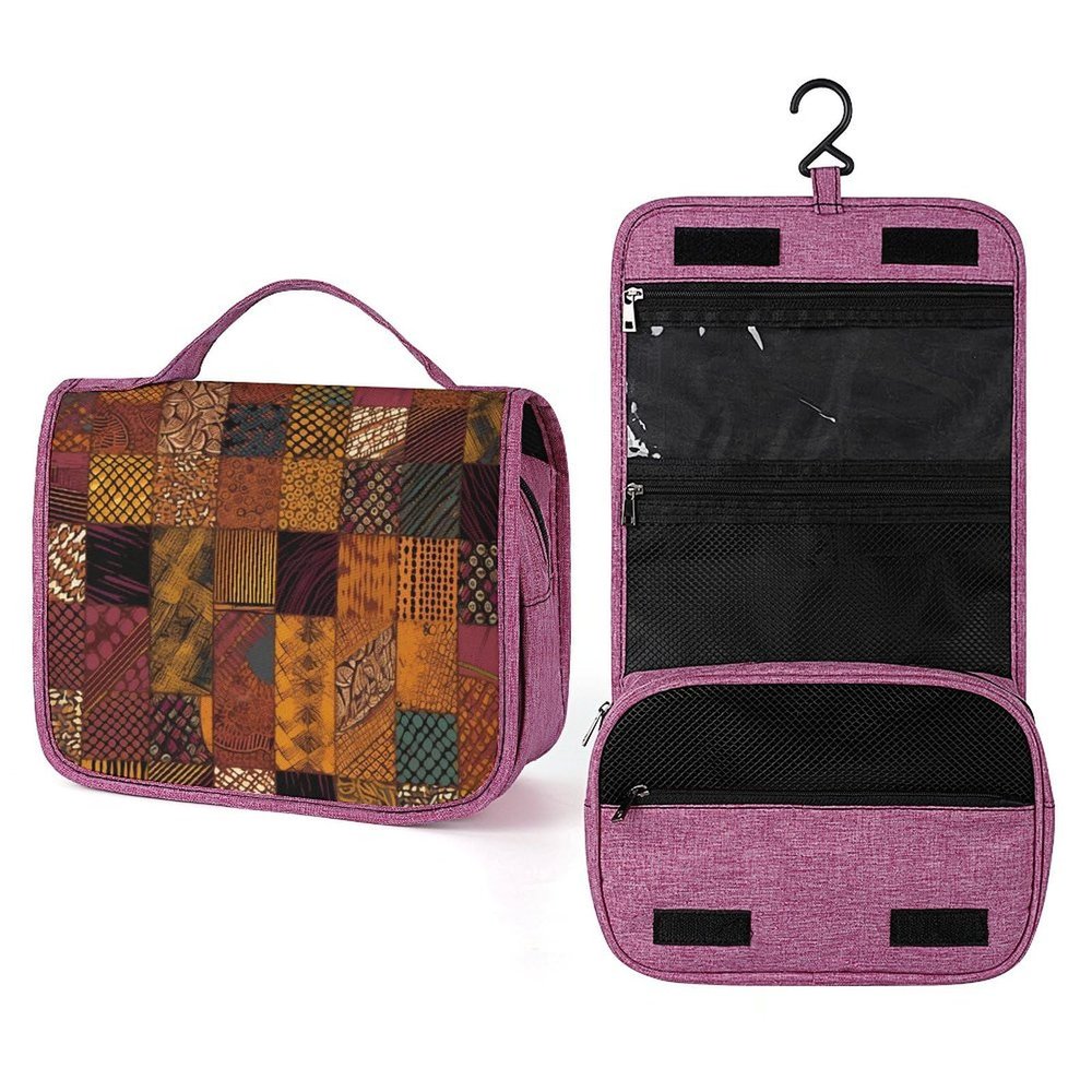 SLKFJEWT African Style Patchwork Travel Toiletry Bag for Women,Hanging Toiletry Organizer with Hook, Makeup Bag Travel Organizer for Shampoo,Toiletriesl