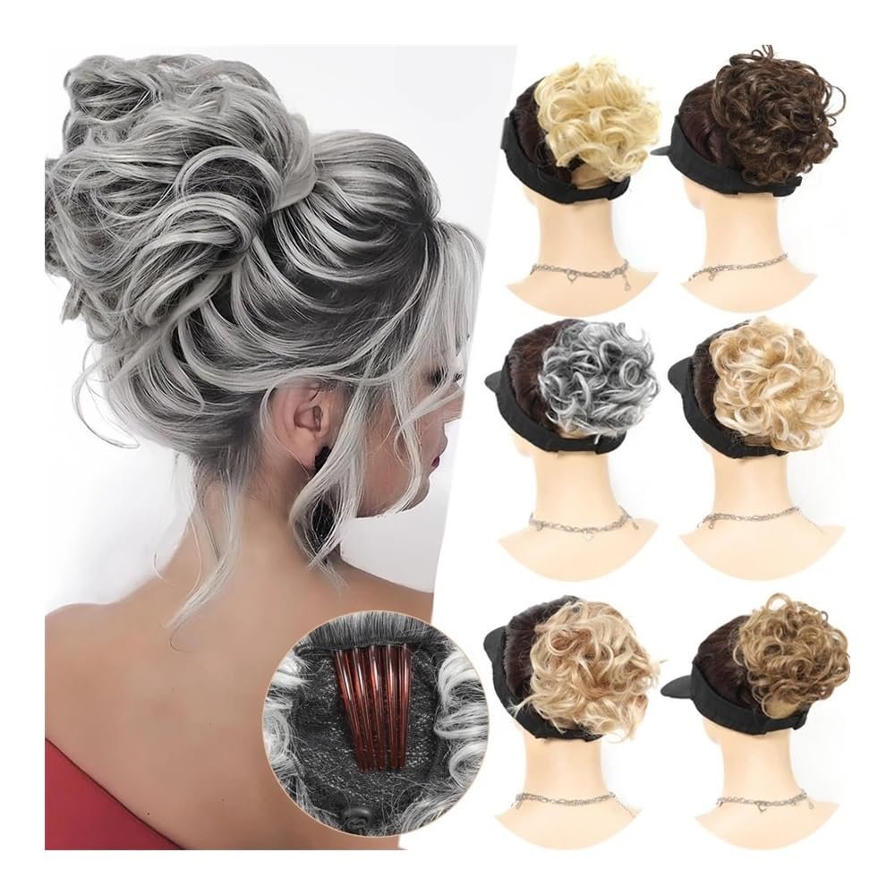 ZHONGCHENGWU Hair Buns, Drawstring Synthetic Hair Bun with Comb Clip, Fully Blonde Chignon for Women Hairpieces For Women(Gray)